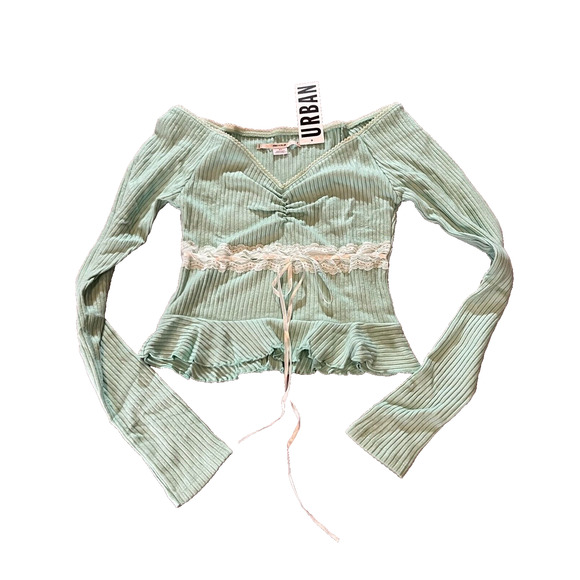 Urban Outfitters Tops - NWT Kimchi Blue Women's Gianna Ribbed Off-The-Shoulder Lace-Inset Top Size Small
